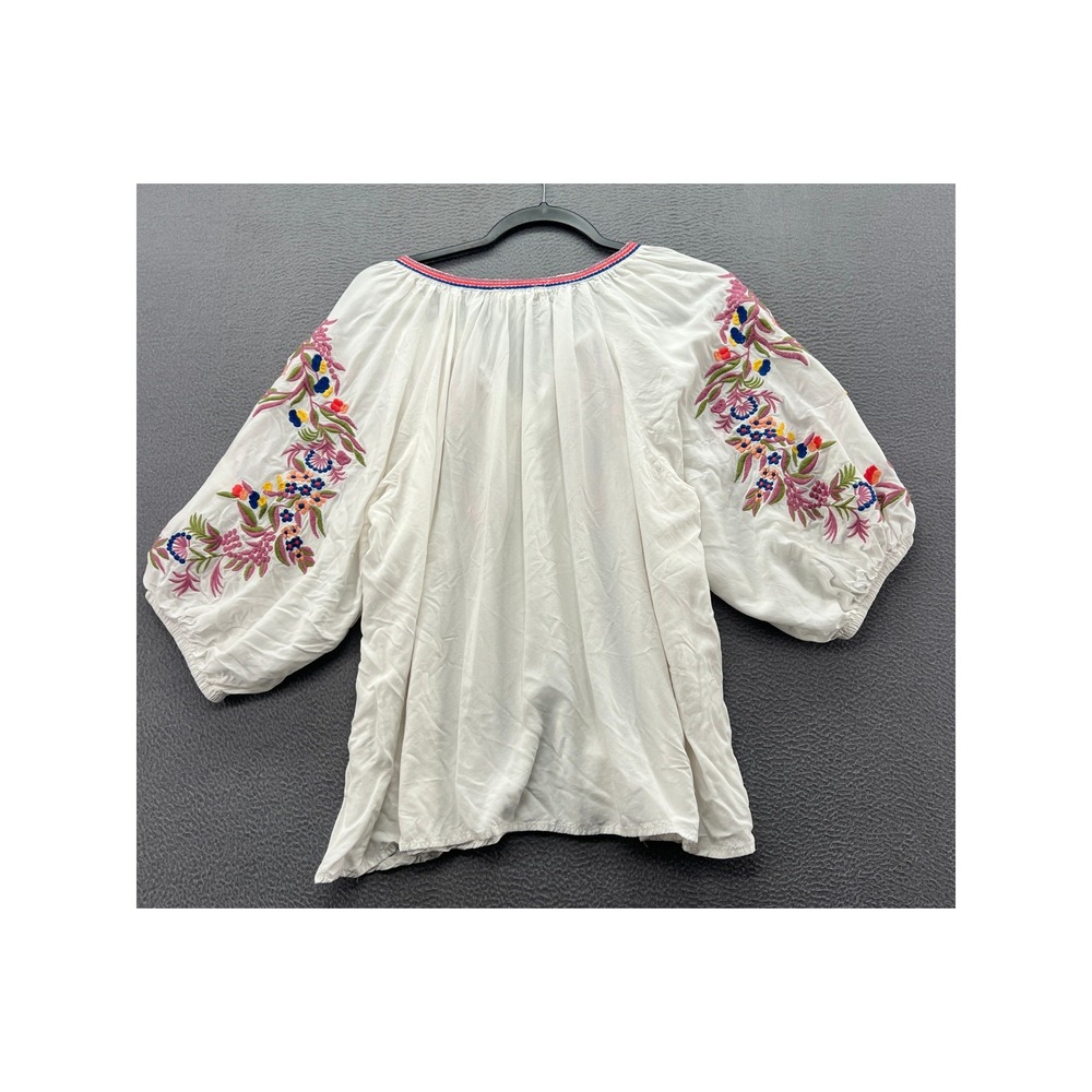 Anthropologie Solitaire Blouse Women's Sz XL White Embroidered Peasant Bird Boho - Picture 8 of 11
